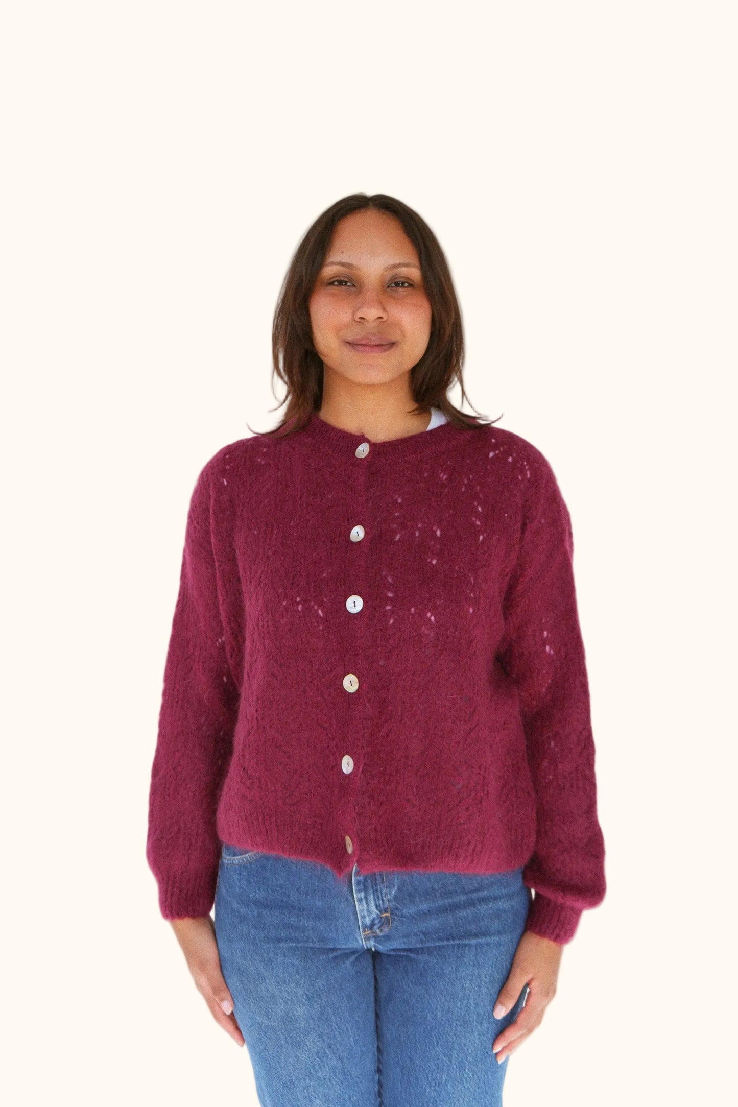 Isabeau Openwork Cardigan | Red Wine